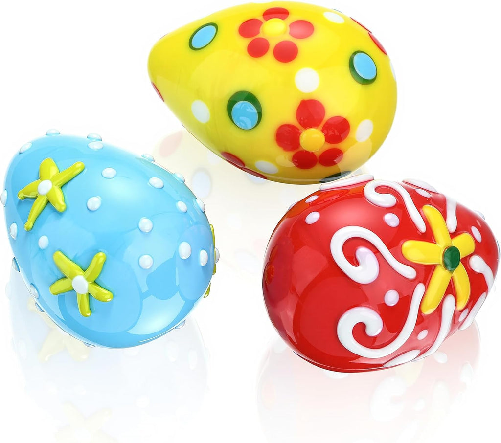 QFkris 2" Blown Glass Easter Eggs Decor Figurines Set of 3 Solid Crystal Blessings Paperweight Easter Egg for Office Desk Tabletop Decoration
