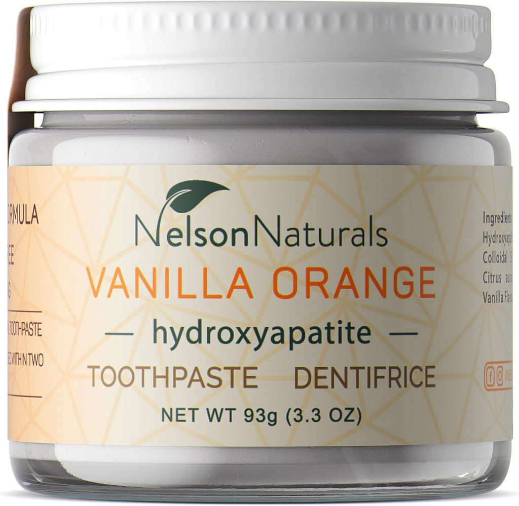 Nelson Naturals Hydroxyapatite Toothpaste 3.3 OZ - Vanilla Orange Flavor - Remineralizing & Detoxifying with Bentonite Clay - Natural & Cruelty-Free - Strengthen & Protect Enamel