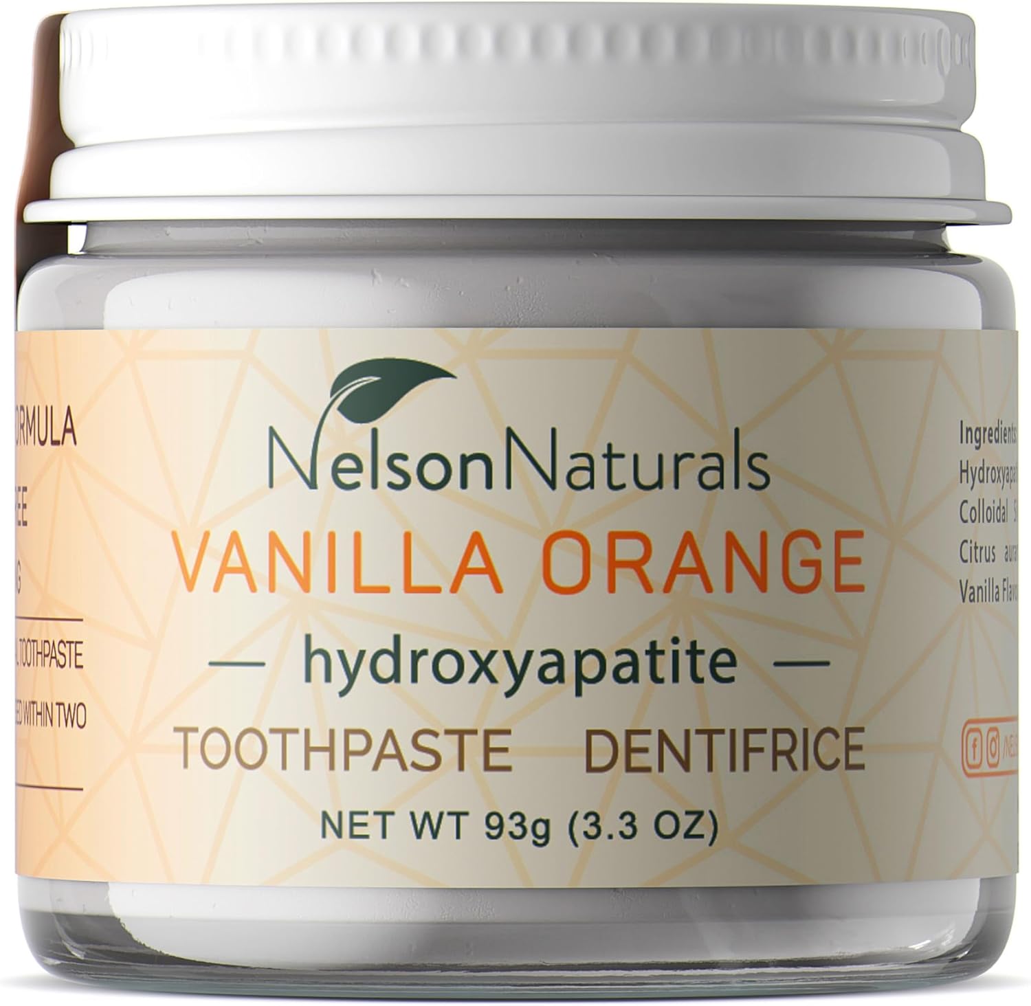 Nelson Naturals Hydroxyapatite Toothpaste 3.3 OZ - Vanilla Orange Flavor - Remineralizing & Detoxifying with Bentonite Clay - Natural & Cruelty-Free - Strengthen & Protect Enamel