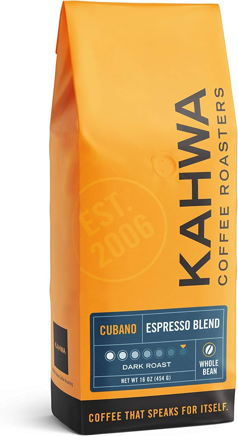 Kahwa Cuban Coffee Beans, Cubano Dark Roast Espresso Blend, Whole Bean Coffee, 1 lb Bag