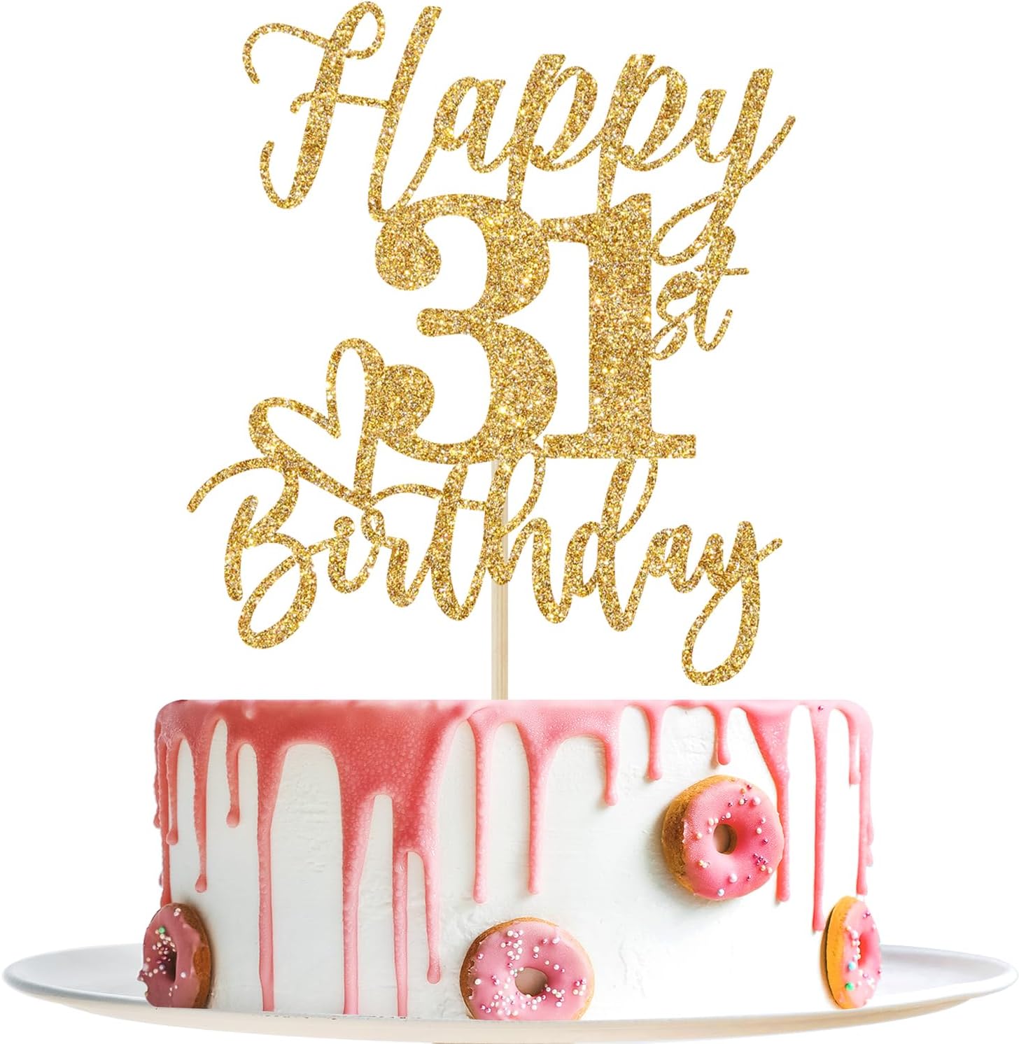 Gold Glitter Happy Birthday Cake Topper, Funny 31st Birthday Party Supplies