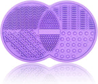 Makeup Brush Cleaning Mat, Silicone Makeup Brush Scrubber, Makeup Brush Cleaner Pad, Cosmetic Brush Cleaner, Brush Cleaning Pad, Suitable for Makeup Brush, Makeup Sponge, Powder Puff (Purple)