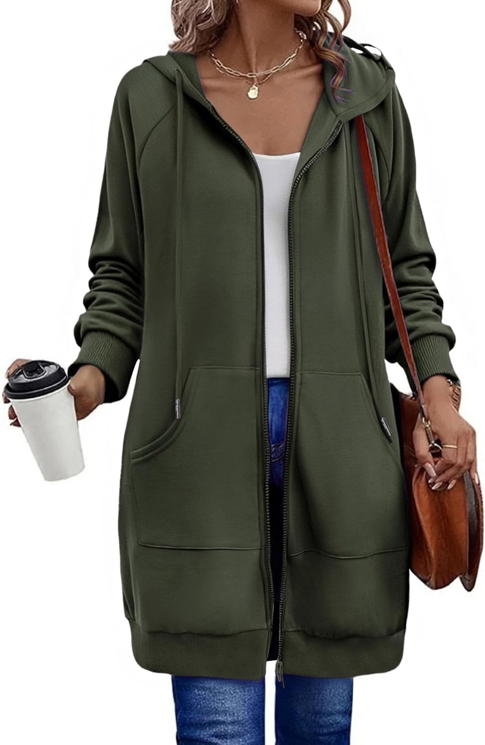 Zeagoo Women's Zip Up Hoodies Long Sleeve Long Tunic Sweatshirts Oversized Fleece Casual 2025 Fall Jacket Coat with Pocket