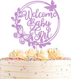 Welcome Baby Girl Cake Topper - Light Purple Glitter Baby Shower Cake Decorations, Baby Girl Cake Decor, for Baby Shower/Birthday Party/Gender Reveal Party Photo Booth Props