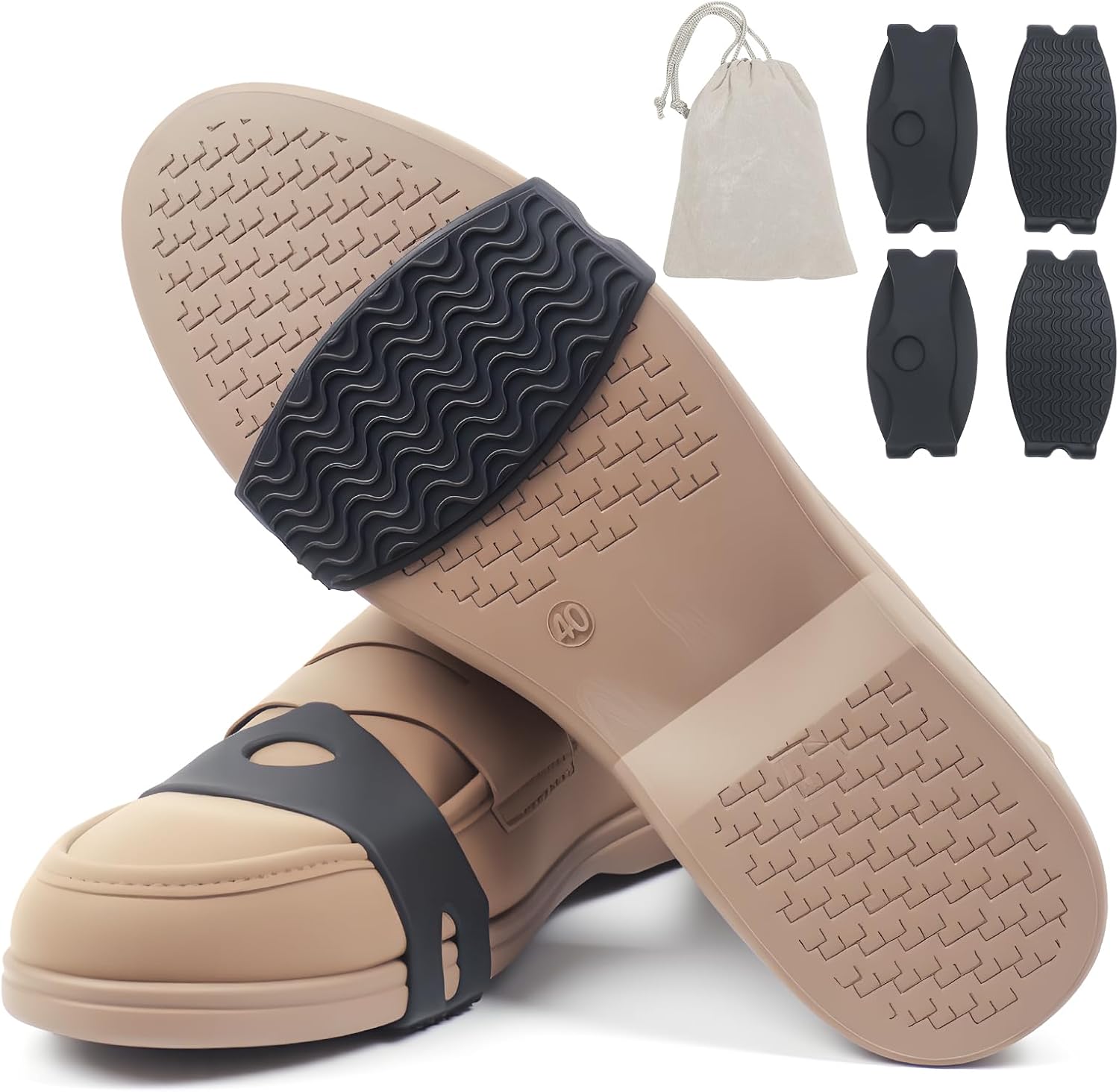 Non-Slip Shoe Grips, 2-Pack | Portable, No-Adhesive & Reusable | Instant Step-in Traction on Wet Floors and Slippery Grounds (Black)