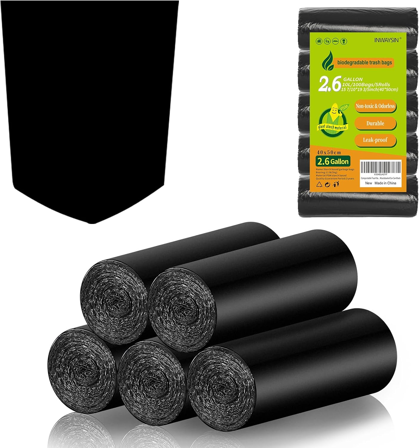 2.6 Gallon Trash Bag Biodegradable Black - Small Garbage Bags 2-3 Gallon For Bathroom Can Unscented Compostable 100 Count Mini Tiny Kitchen Office Car Waste Basket Liners Strong Thick Bulk Inwaysin