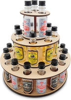 Party Centerpiece Display for Mini Liquor Bottles | 21st Birthday Holiday Celebration Decoration (Three Tier, Natural Wood)