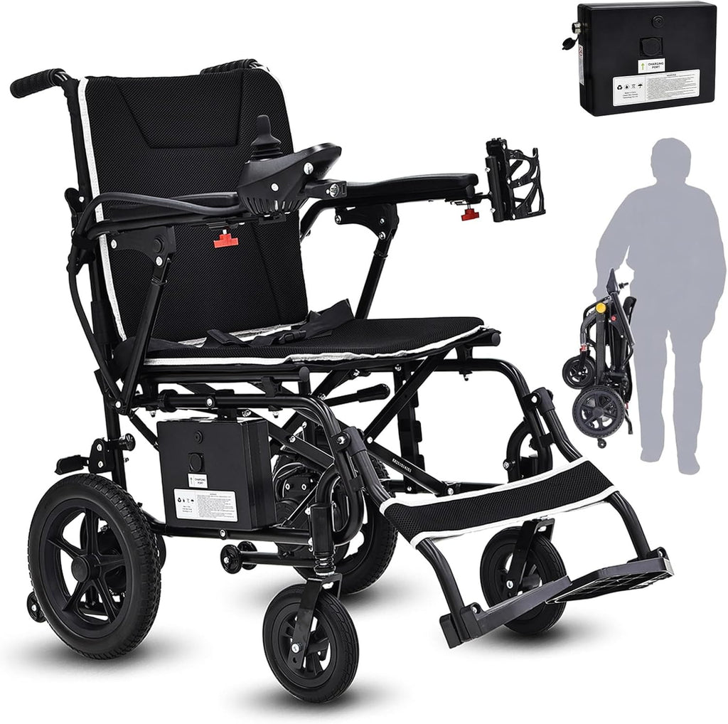 36 lbs Lightweight Foldable Electric Wheelchair for Adults & Seniors, 264LBS Capacity, 12-Mile Range All Terrain Power Wheelchair with LED Light & Cup Holder