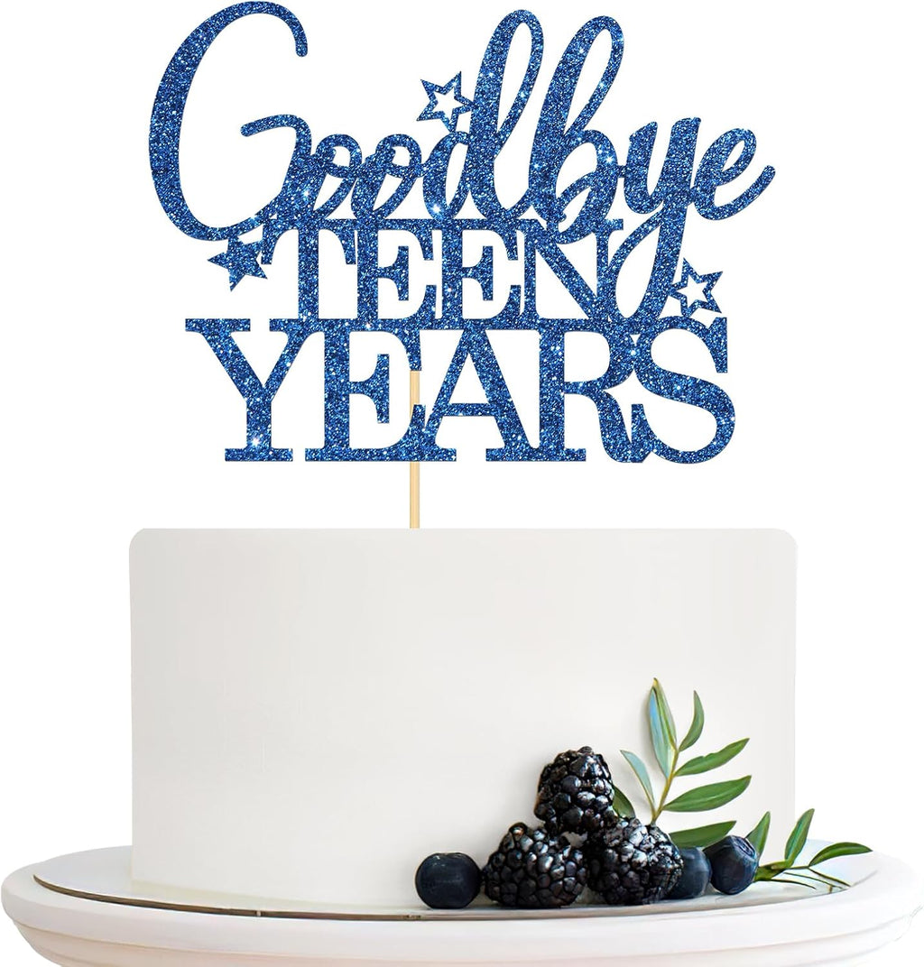 Goodbye Teen Years Cake Topper, Happy 20th 21st Birthday Cake Topper, Legal AF, Happy Birthday Party Cake Decorations Blue Glitter