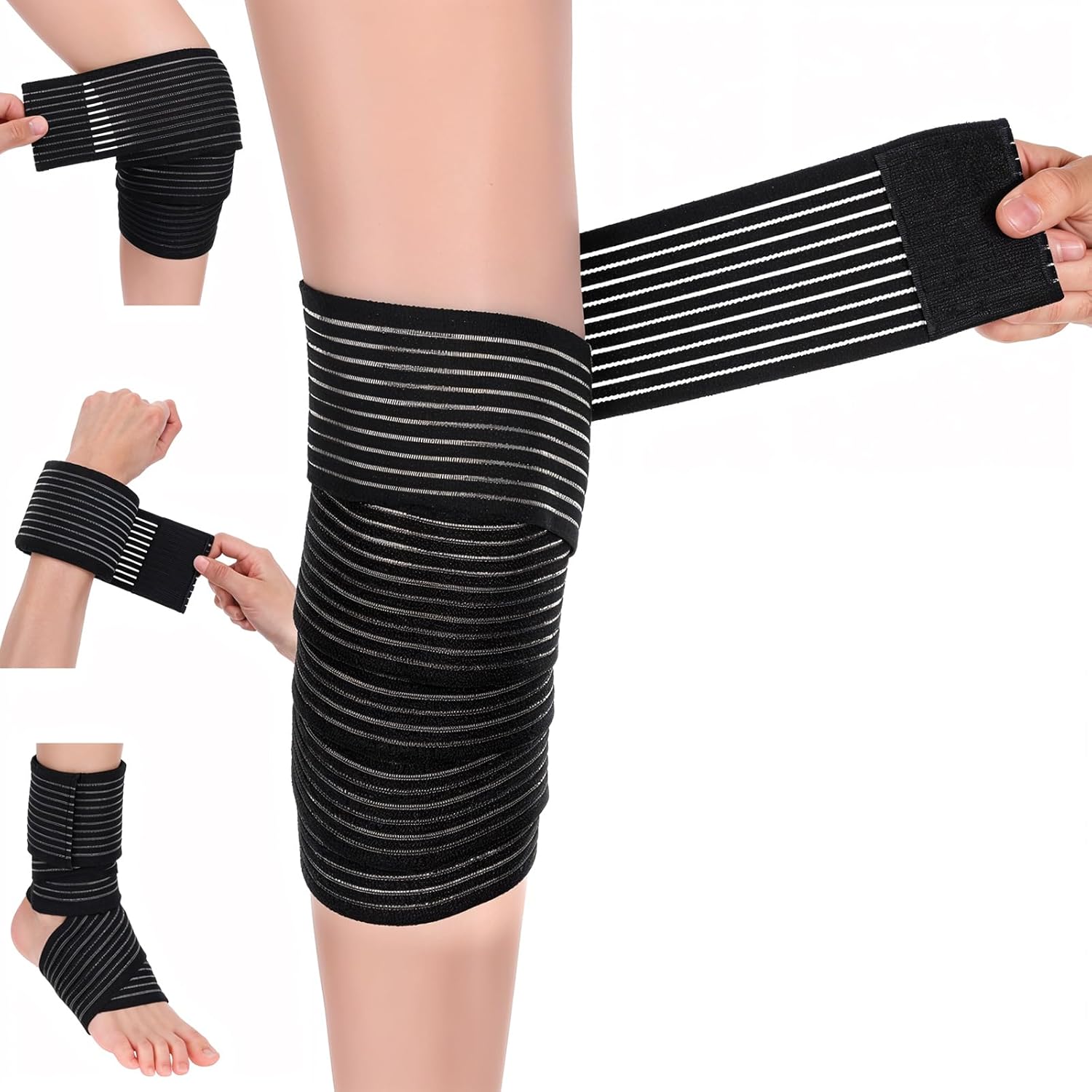2 PCS Extra Long Elastic Knee Wrap Compression Bandage Brace Support for Legs, Black Adjustable Knee Wrap for Legs Plantar Fasciitis Stabilising Ligaments Joint Pain Basketball Soccer Football