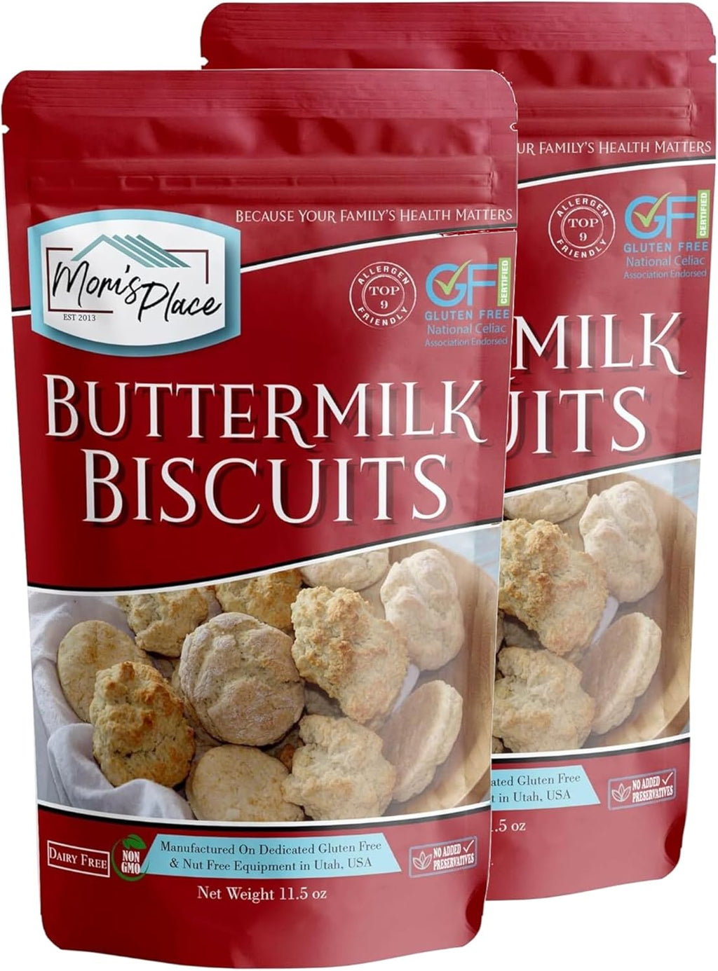 Mom's Place Gluten-Free Buttermilk Biscuit Mix (2-Pack), Dairy Free & Easy to Prepare, Nut and Soy Free, Non-GMO, Makes 8-9 Fluffy Biscuits