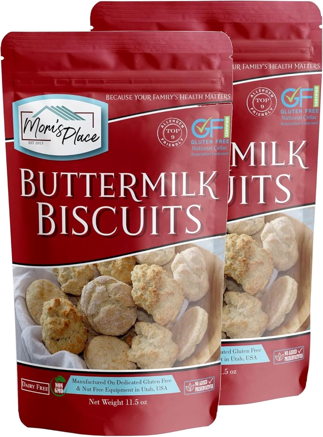 Mom's Place Gluten-Free Buttermilk Biscuit Mix (2-Pack), Dairy Free & Easy to Prepare, Nut and Soy Free, Non-GMO, Makes 8-9 Fluffy Biscuits