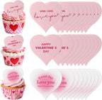 30PCS Happy Valentine’s Day Cake Toppers, Acrylic Cupcake Toppers 3 Different Pattern Heart Shape Custom Cupcake Picks for Valentine’s Party Anniversary Pastries Decorations (30 Pink Heart)