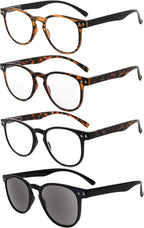 Eyekepper 4-Pack Round Full Coverage Ultrathin Flex Frame Reading Glasses Sunshine Readers