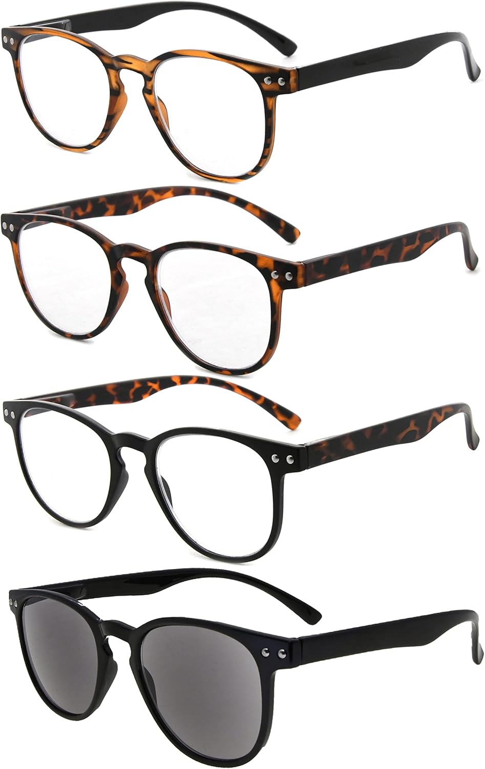 Eyekepper 4-Pack Round Full Coverage Ultrathin Flex Frame Reading Glasses Sunshine Readers +2.50