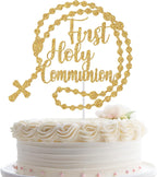 First Holy Communion Cake Topper, Christian Baptism, God Bless Cake Decor, Wedding Baptism Christening Baby Shower Birthday Party Decorations Gold Glitter
