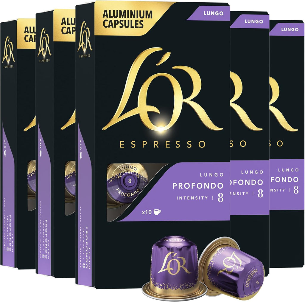 L'OR Espresso Capsules, 50 Count Profondo Lungo, Single-Serve Aluminum Coffee Capsules Compatible with the L'OR BARISTA System & *Nespresso Original Machines