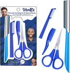 Mustache Scissors Grooming Kit Comb - Movember Travel Razor Mens Beard Trimmer Straight Edge Stainless Steel Shaping Tool For Men After Black Color Dye Goatee Shaper Clippers Balm Combs Wash Brush
