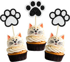 Gyufise 24Pcs Paw Cupcake Toppers Glitter Dog Paw Cake Decorations Black White Glitter Puppy Cupcake Toppers for Baby Shower Boys Girls Birthday Party Cake Supplies