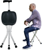 Portable Adjustable Folding Walking Cane with Seat Allows Durability While Walking and Convenience for Sitting, Alloy Crutch Chair, Anti-Slip Lightweight Walking Stick for Seniors