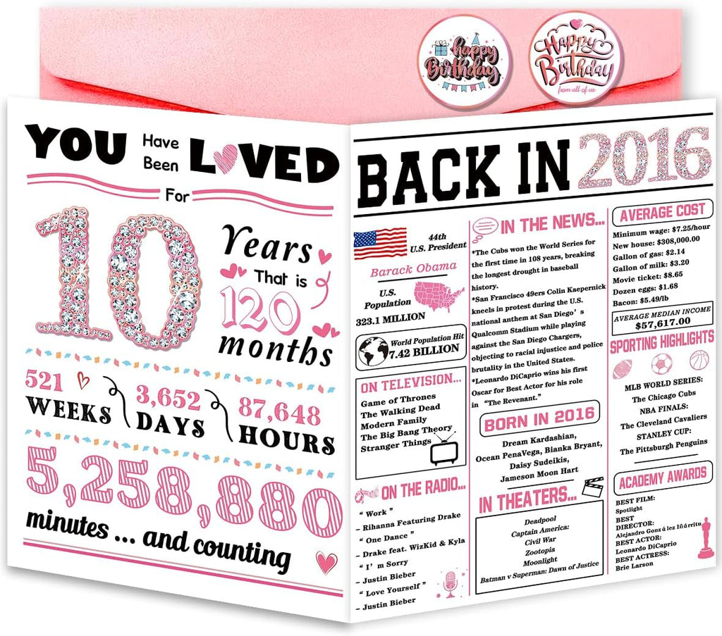 10th Birthday Card, Funny 10th Birthday Decorations for Girls, Happy 10 Year Old Birthday Gift for Daughter,Great 10th Birthday Gifts Idea for Her