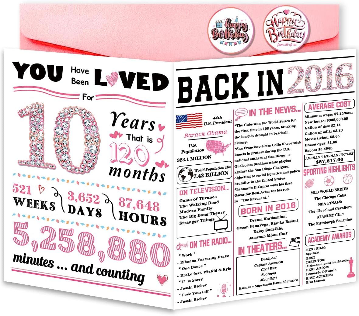 10th Birthday Card, Funny 10th Birthday Decorations for Girls, Happy 10 Year Old Birthday Gift for Daughter,Great 10th Birthday Gifts Idea for Her