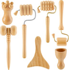 Boao 7 Pcs Wood Therapy Massage Tools Set, Wooden Face Massage Tool & Roller Kit for Lymphatic Drainage Care, At-Home Relaxation & Facial Care Tools, Natural Wood