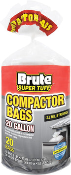 Brute Super Tuff Heavy Duty 2.2 MIL Kitchen Compactor Bags, Twist Tie Closure, White, Clean Fresh Scent with Odor Protect Technology, 20 Gallon, 20 Count