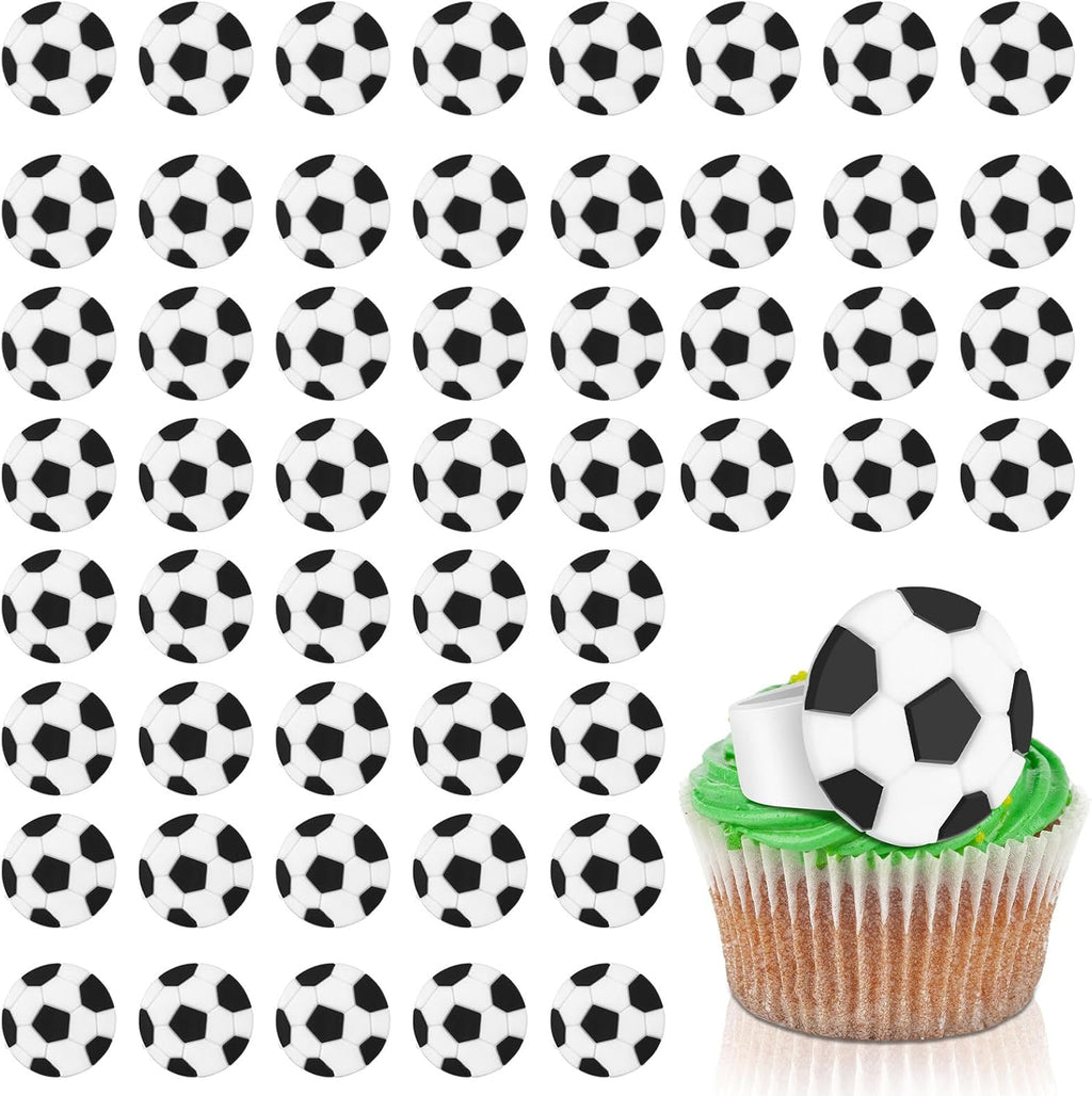 Barydat 48 Pcs Soccer Ball Cupcake Rings Toppers - Sports Theme Party Decorations for Kids Birthday, Game Day Favors & Gifts