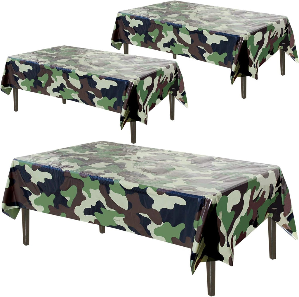AnapoliZ Army Plastic Tablecloth | 3 Pcs Pack (54” Inch Wide x 102” Inch Long) | Rectangular Camouflage Table Cover | Military Party Table Decorations | Camo Party Plastic Table Cover