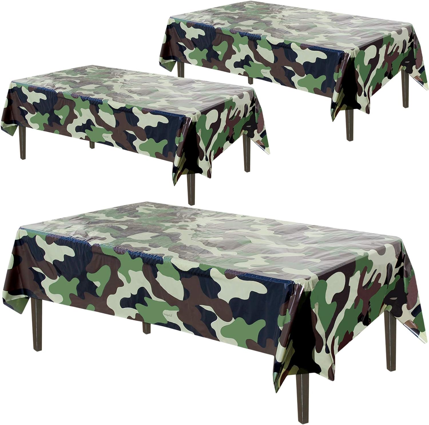 AnapoliZ Army Plastic Tablecloth | 3 Pcs Pack (54” Inch Wide x 102” Inch Long) | Rectangular Camouflage Table Cover | Military Party Table Decorations | Camo Party Plastic Table Cover