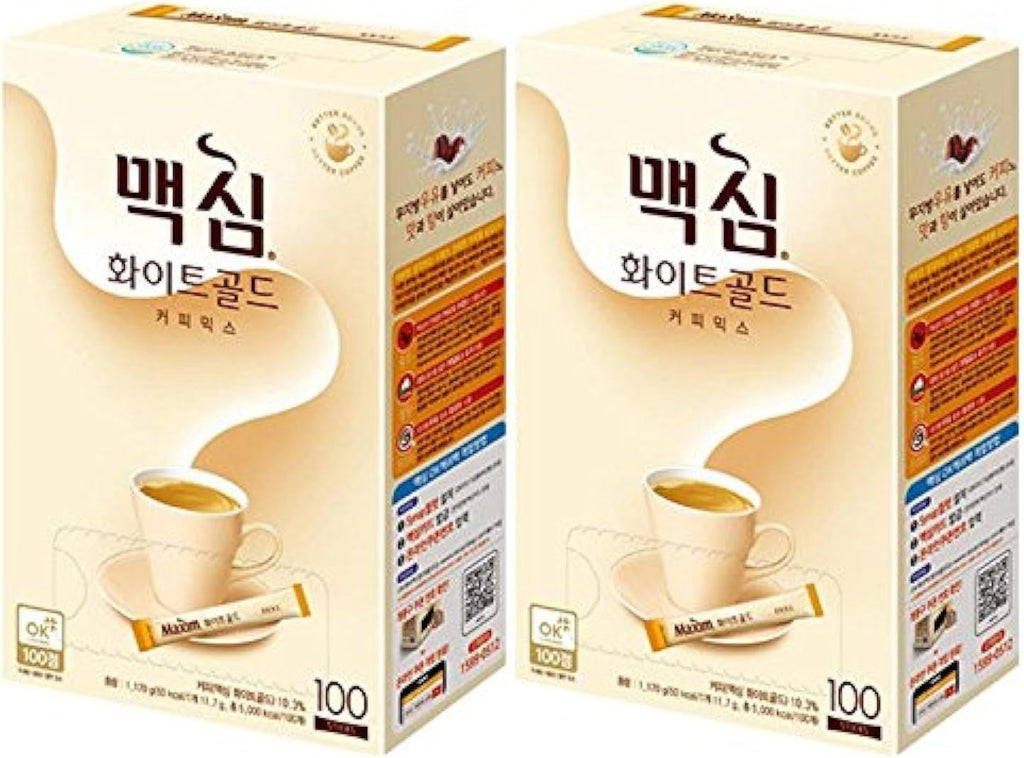 Maxim Coffee Mix, Instant Coffee (ë ™ì„œ 맥ì‹¬ 커í”¼ 믹ìŠ¤) 100 sticks/pack (White Gold, 100 Sticks x 2 Box)