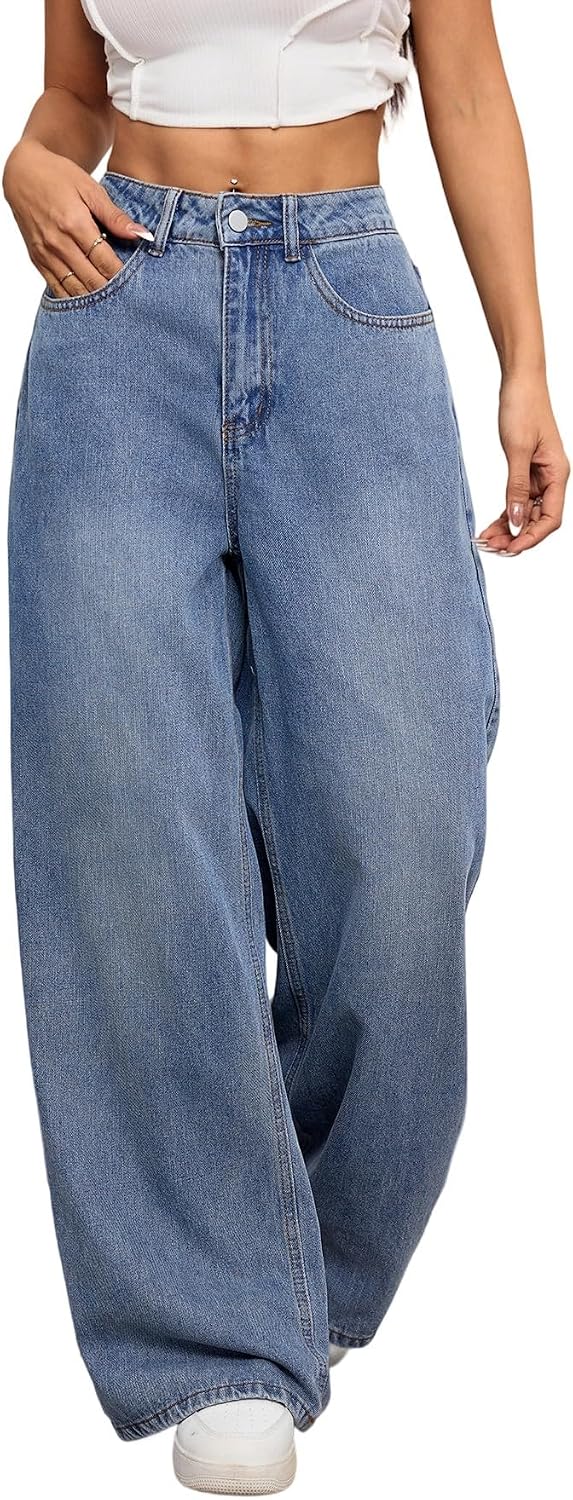 Womens Baggy Jeans Wide Leg Denim Pants Y2k 90s Vintage Hip Hop Loose Long Trousers Streetwear