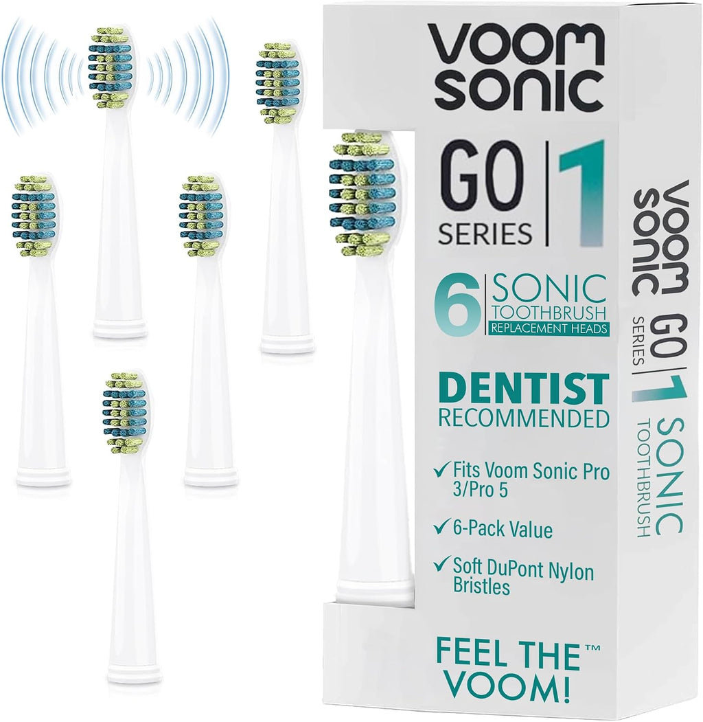 Voom Sonic – Pro 3/Pro 5 Replacement Heads | Pack of 6 Replacement Brushes | Advanced Bristle Technology| Soft DuPont Nylon Bristles | Oral Care