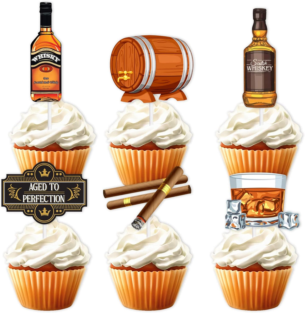 18pcs Brown Glitter Dessert Cupcake Topper Aged to Perfection Beer Festival Traditional Oktoberfest Festival Theme Decor Supplies Men Happy Birthday Decorations