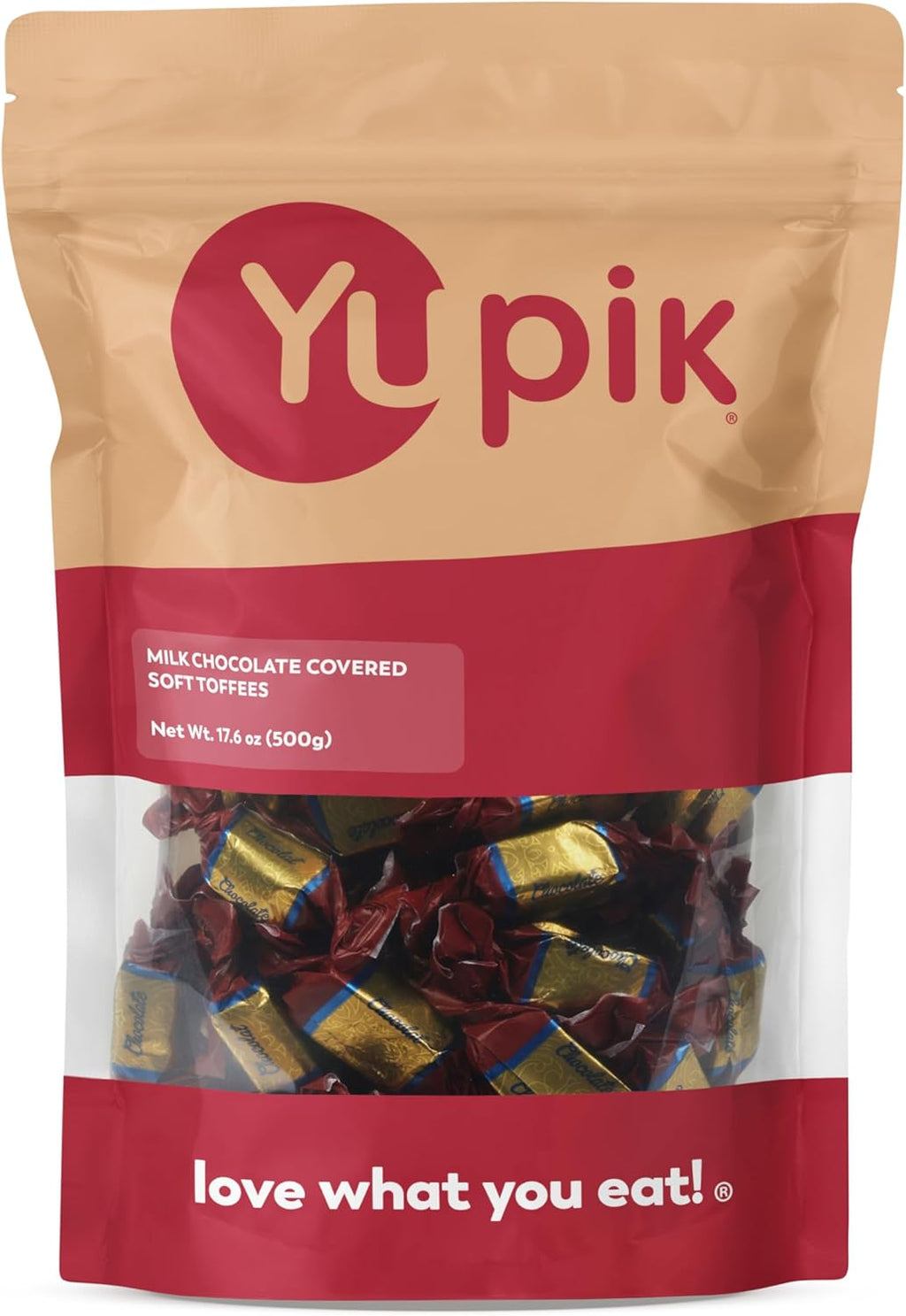 Yupik Milk Chocolate Covered Soft Toffees 17.6 oz, Miniature Bars, Creamy Milk Chocolate, Sweet & Chewy Caramel Candies, Ideal for Snacking & Gifting