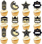 12Pcs Eid Mubarak Cupcake Toppers Moon Ramadan Kareem Happy Eid Cupcake Picks for Theme Party Cake Decorations Supplies