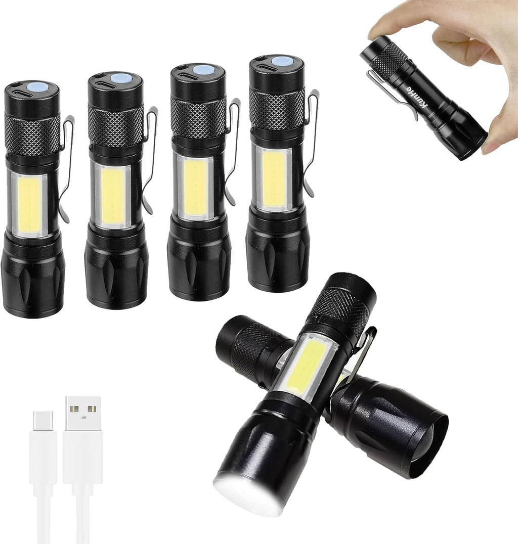 KunHe 6 Pack USB Rechargeable Mini Small LED Flashlights Bulk Camping Lantern Flashlight Bright High Lumens EDC Flash Light