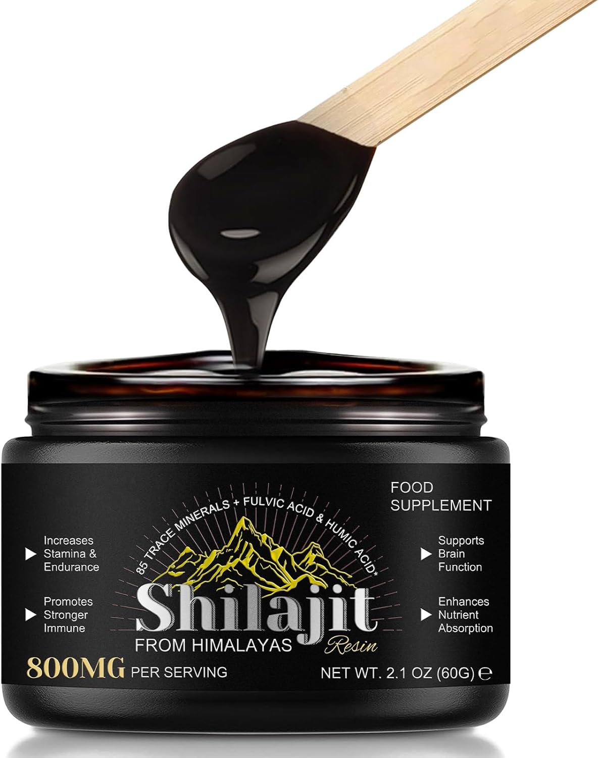 Himalayan Shilajit Resin 800 Mg, Shilajit Pure Himalayan Organic Pure Shilajit with Humic Acid Fulvic Acid & 85+ Trace Minerals Complex Supplement Gel for Energy & Immune Support Men & Women (60g)