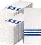 Jetec 200 Pack Guest Napkins Disposable Paper Hand Towels Bathroom Decorative Napkins Linen Feel Soft Absorbent Bulk Dinner Paper Towels for Kitchen Event Wedding Christmas Party(Blue Stripe)