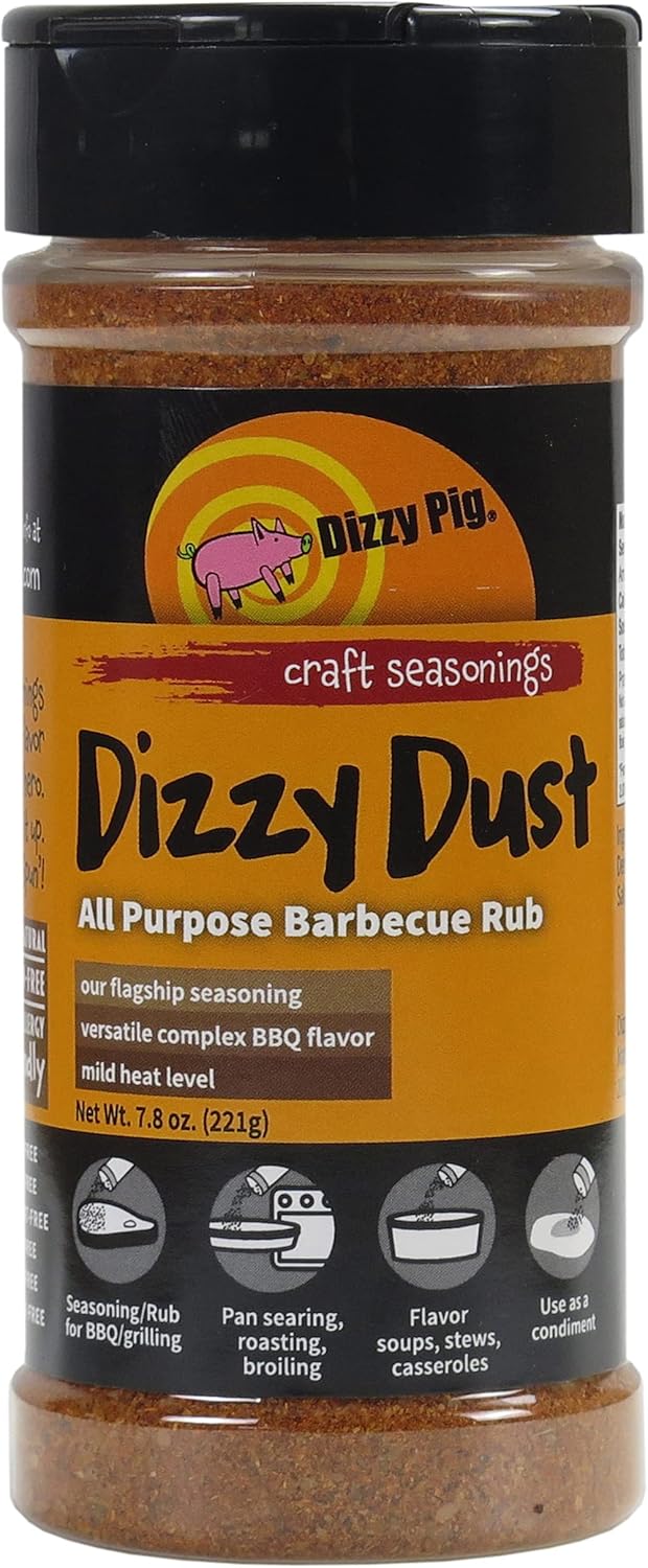 Dizzy Pig Dizzy Dust All-Purpose Barbecue Seasoning Rub (8oz. Shaker) - Seasons 30+lbs of Food - Hand Made in the USA - MSG Free, Gluten Free