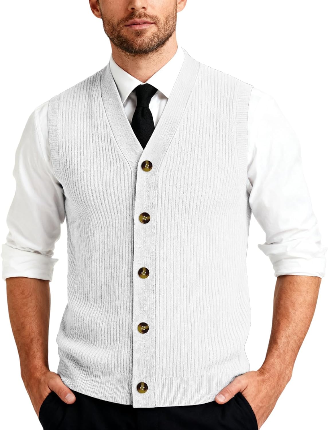Mens Cable Knit Sweater Vest Sleeveless Button Down V Neck Tops 2026 Spring Casual Loose Basic Outfits