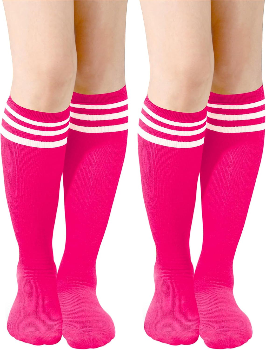 Syhood 2 Pairs Classic Athletic Knee High Socks Triple Stripes over The Calf Cotton Retro Tube Sock