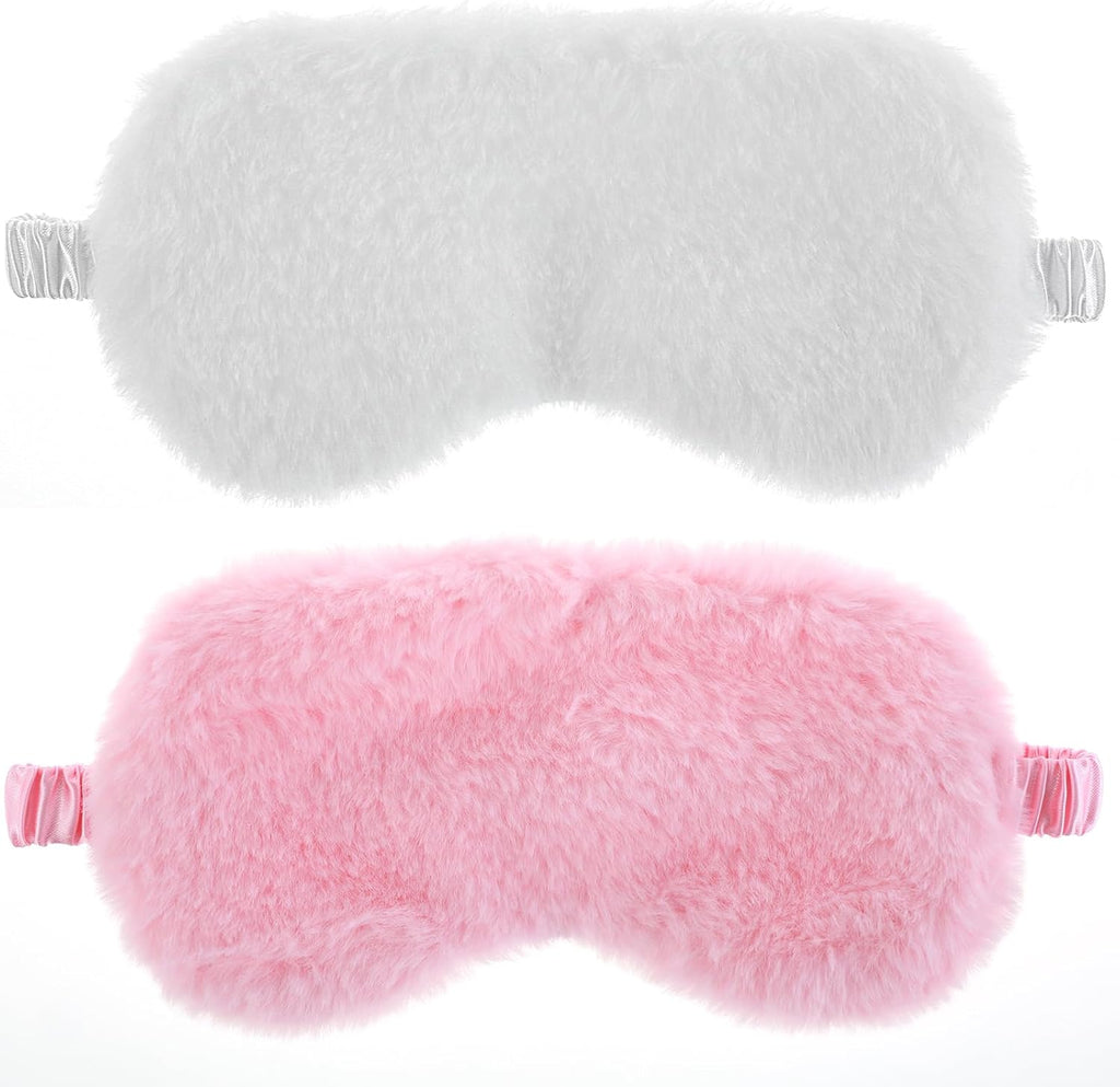 Oruola 2pcs Sleeping Mask for Kids,Comfortable Sleep Mask Plush Blindfold Satin Back Faux Fur Sleep Mask for Kid Women Men Travel Nap,Pink & White Kid Eye Mask for Sleeping