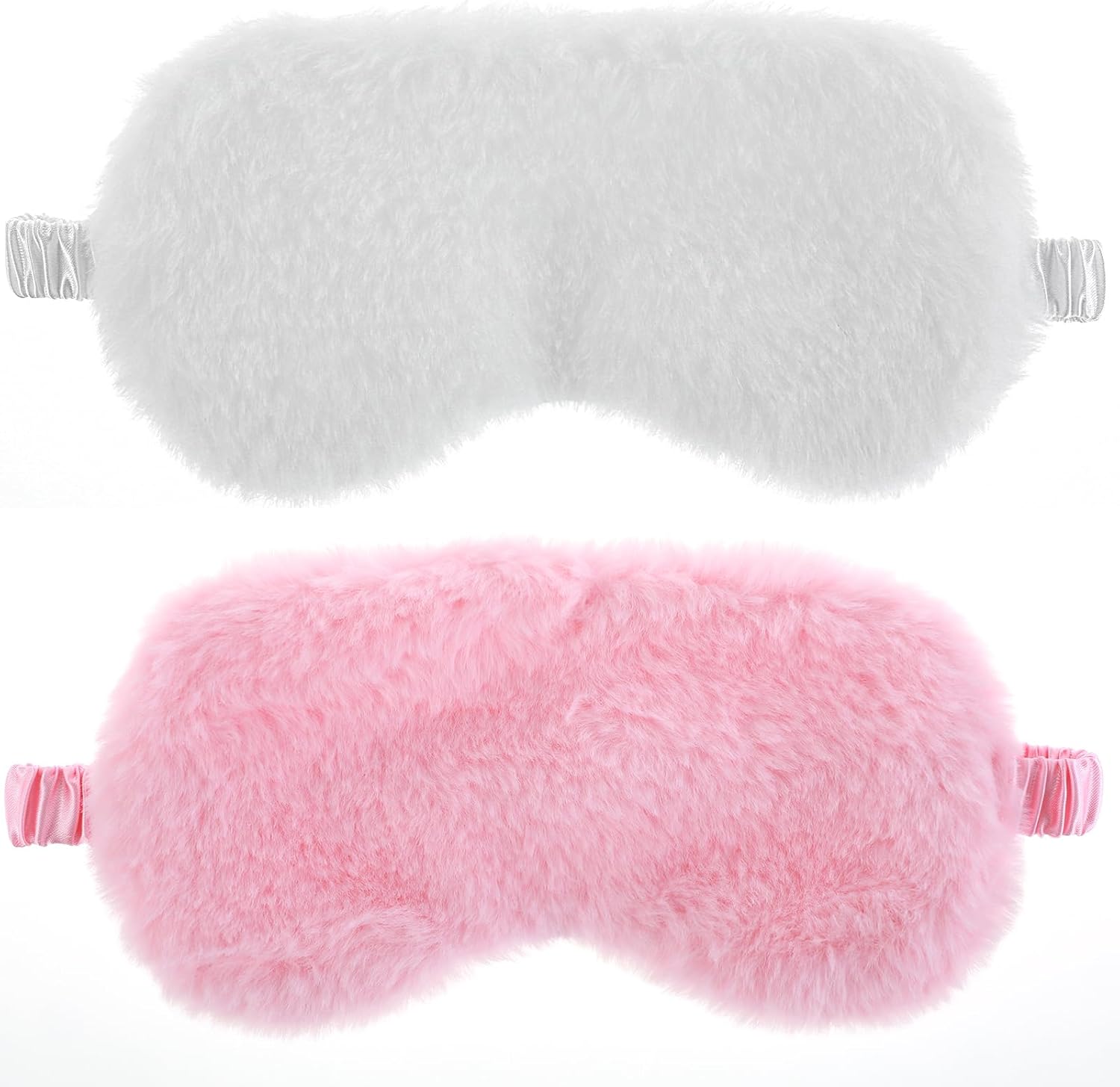 Oruola 2pcs Sleeping Mask for Kids,Comfortable Sleep Mask Plush Blindfold Satin Back Faux Fur Sleep Mask for Kid Women Men Travel Nap,Pink & White Kid Eye Mask for Sleeping
