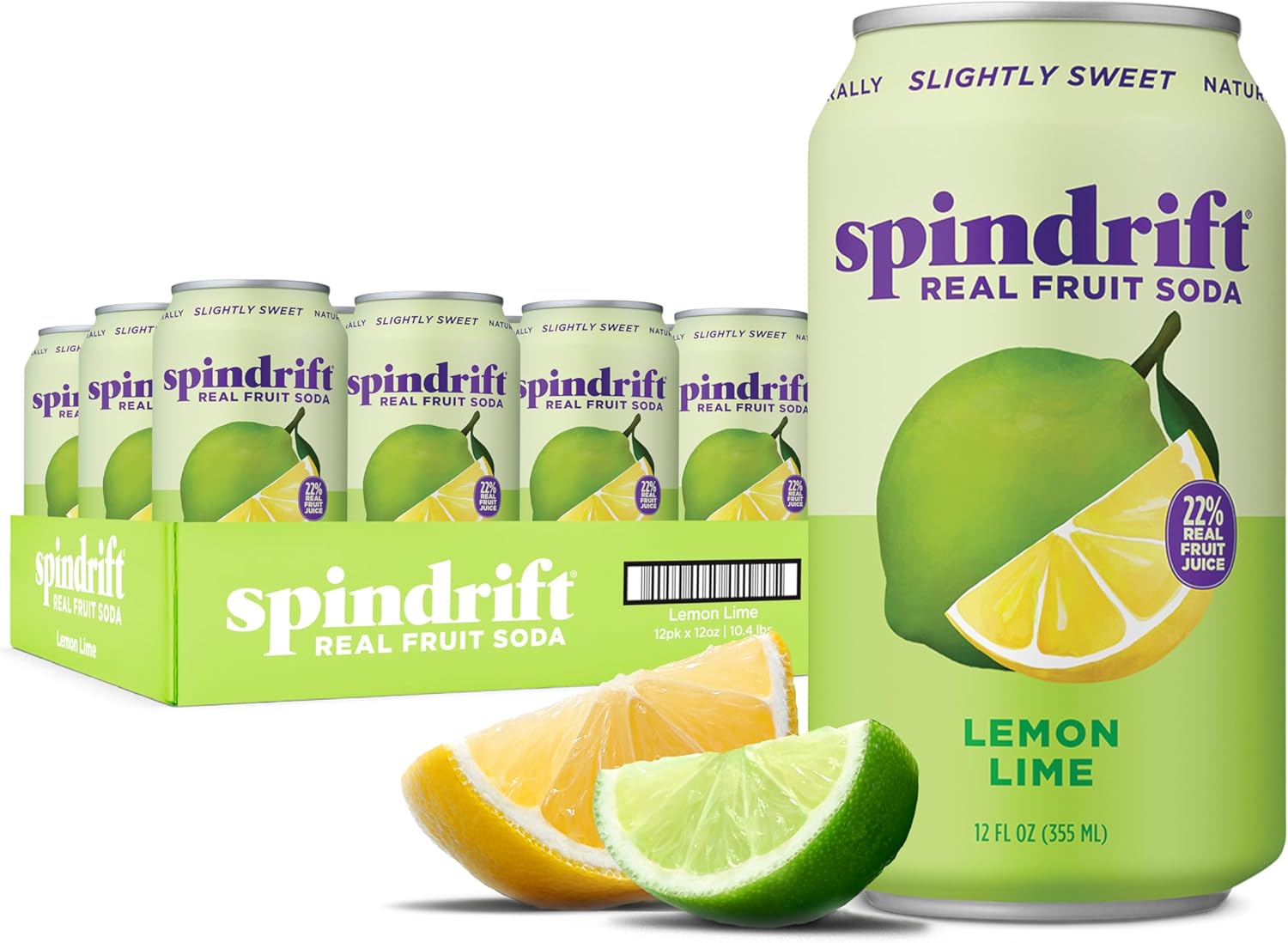 Spindrift "Lemon Lime" Soda, Made with Real Squeezed Fruit, Pack of 12