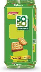 Britannia 50-50 Sweet & Salty Crackers, Crunchy Snack Biscuits, Family Pack – 6 Packs x 62 g (372 g) 13.12oz