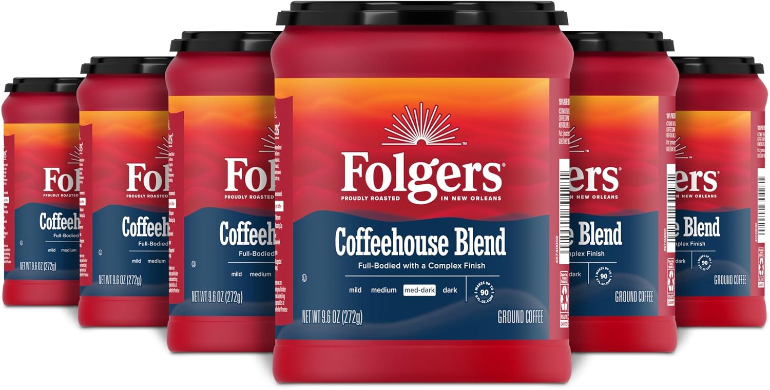 Folgers Coffeehouse Blend Medium Dark Roast Ground Coffee, 9.6 Ounces (Pack of 6)