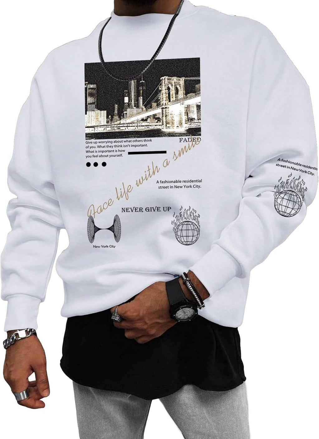 SOLY HUX Sweatshirts for Men Letter Graphic Crew Neck Long Sleeve Drop Shoulder Pullover Top
