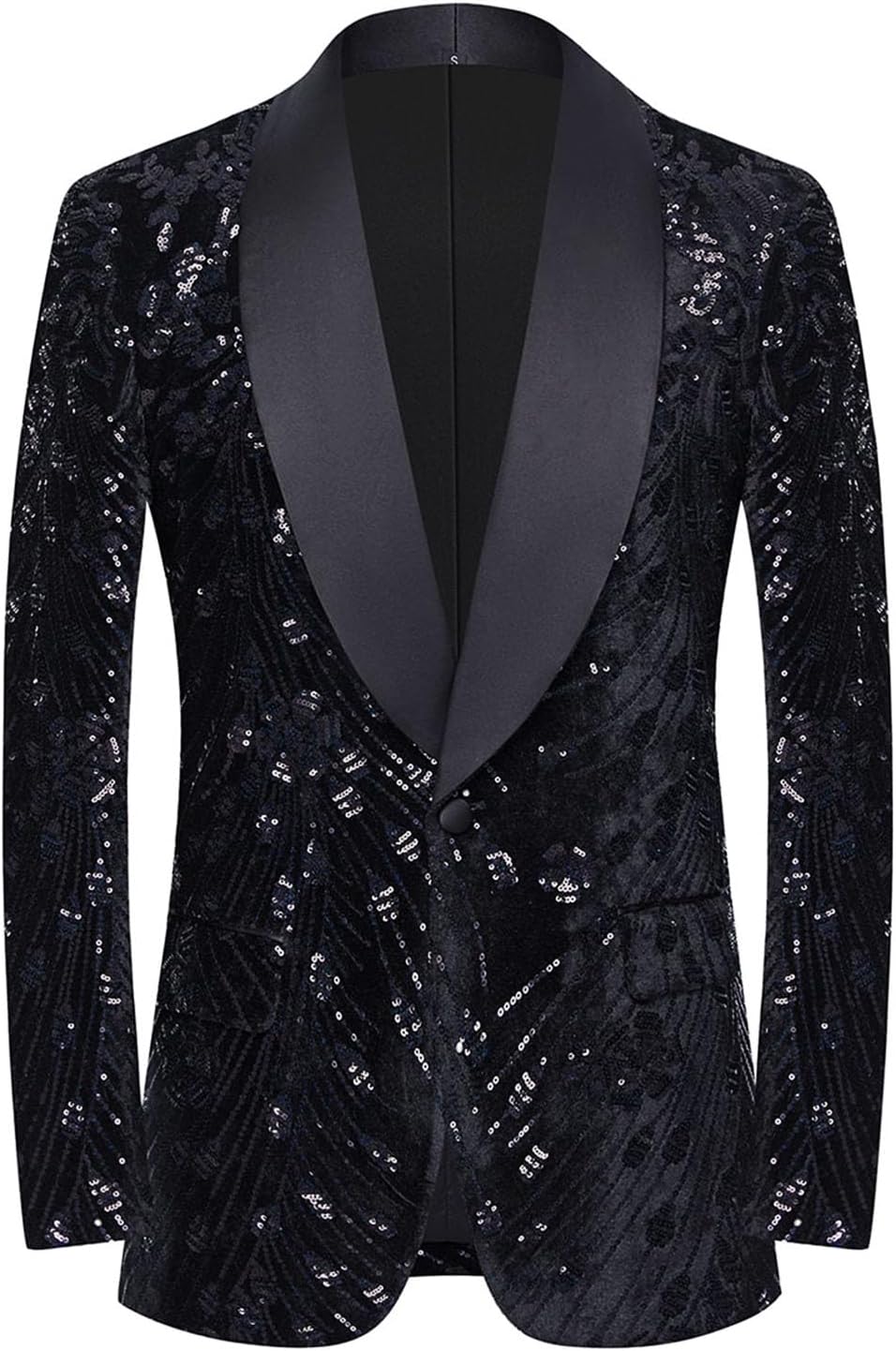 Pyiujtr Men's Sequins Velvet Shawl Lapels Stage Party Prom Wedding Dinner Suit Jacket Blazer